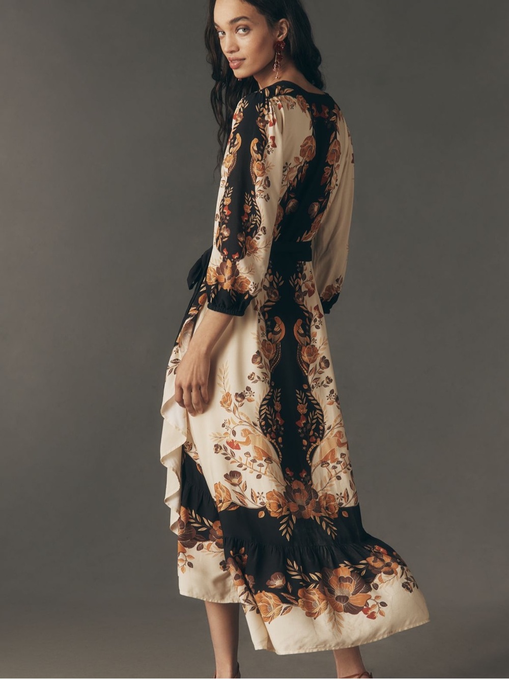 New FARM Rio Long Sleeve Floral Wrap Midi Dress - Picture 2 of 4